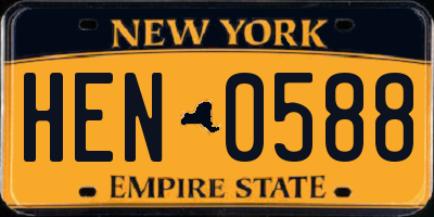 NY license plate HEN0588