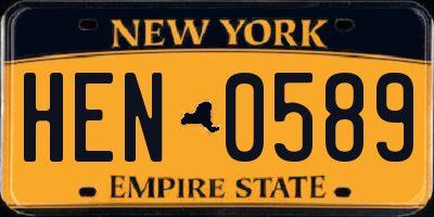 NY license plate HEN0589