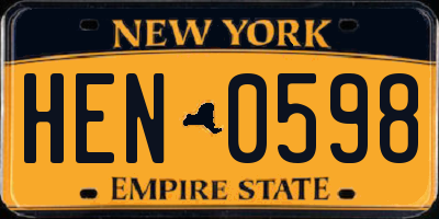 NY license plate HEN0598