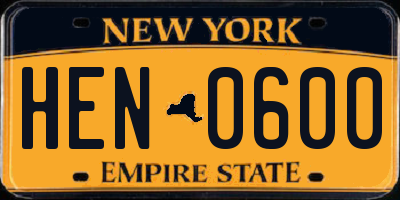 NY license plate HEN0600