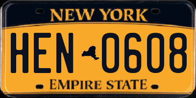 NY license plate HEN0608