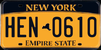 NY license plate HEN0610