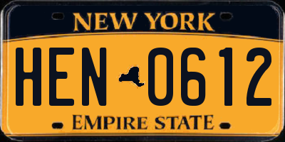 NY license plate HEN0612