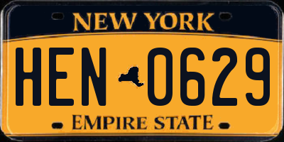 NY license plate HEN0629