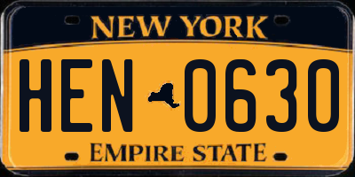 NY license plate HEN0630