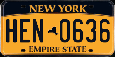 NY license plate HEN0636
