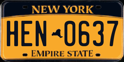 NY license plate HEN0637