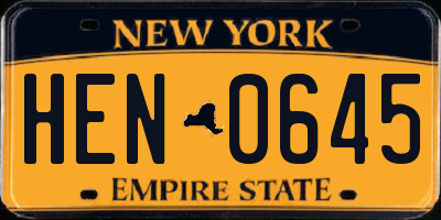 NY license plate HEN0645