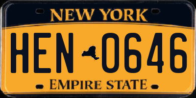 NY license plate HEN0646