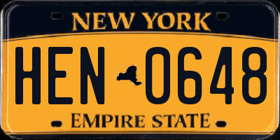 NY license plate HEN0648