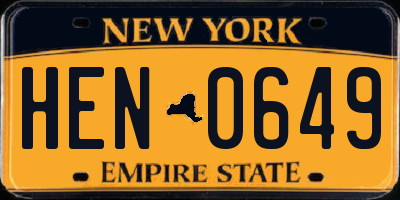 NY license plate HEN0649