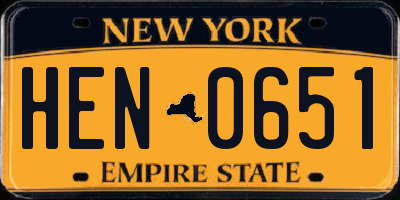 NY license plate HEN0651