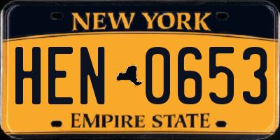 NY license plate HEN0653