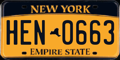 NY license plate HEN0663