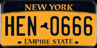 NY license plate HEN0666