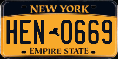 NY license plate HEN0669