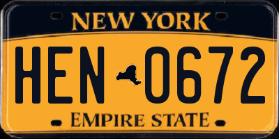 NY license plate HEN0672