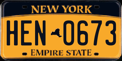 NY license plate HEN0673