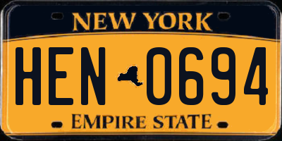 NY license plate HEN0694