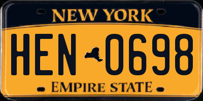 NY license plate HEN0698