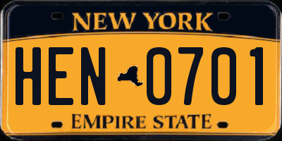 NY license plate HEN0701