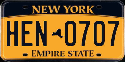 NY license plate HEN0707