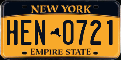 NY license plate HEN0721