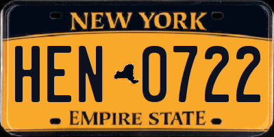 NY license plate HEN0722