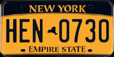 NY license plate HEN0730