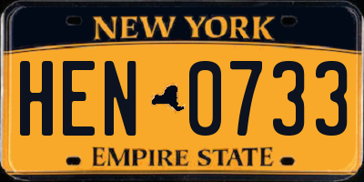 NY license plate HEN0733