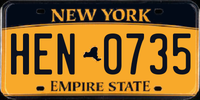 NY license plate HEN0735