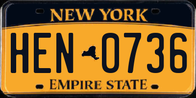 NY license plate HEN0736