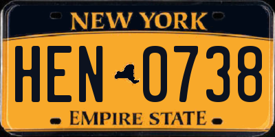 NY license plate HEN0738