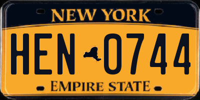NY license plate HEN0744