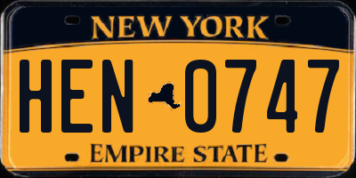 NY license plate HEN0747
