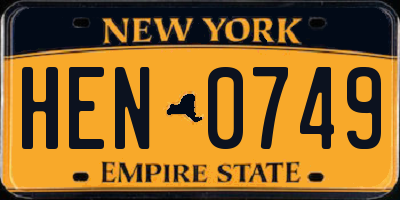 NY license plate HEN0749