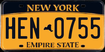NY license plate HEN0755
