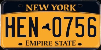 NY license plate HEN0756
