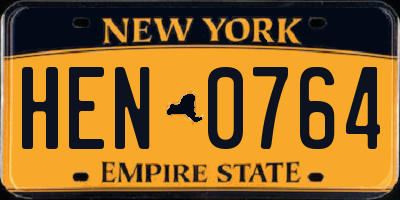 NY license plate HEN0764
