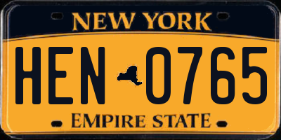 NY license plate HEN0765