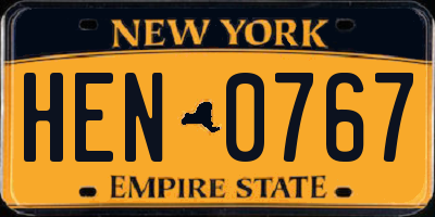 NY license plate HEN0767