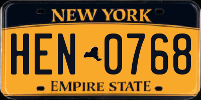 NY license plate HEN0768