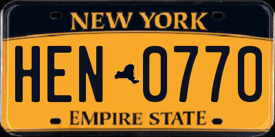 NY license plate HEN0770