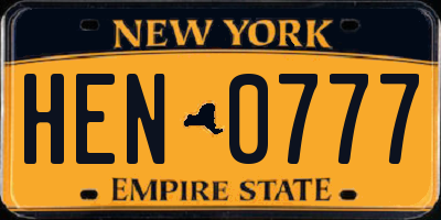 NY license plate HEN0777