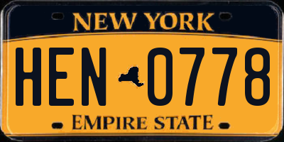 NY license plate HEN0778