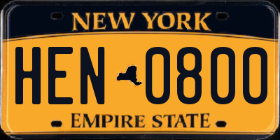 NY license plate HEN0800