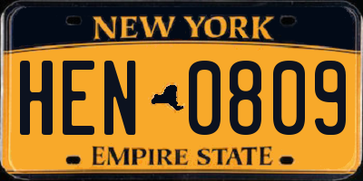 NY license plate HEN0809