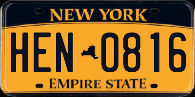 NY license plate HEN0816