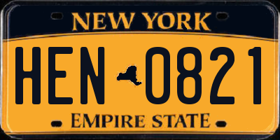 NY license plate HEN0821