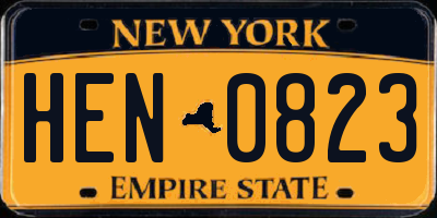 NY license plate HEN0823
